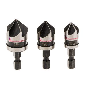 Malfah five-flute chamfer tool set (12/16/19 mm) – metal countersink bits